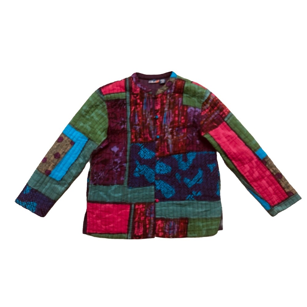 Phool Quilted Jacket Women's M Purple Faux Patchwork‎ Cotton Boho Hippie Grandma